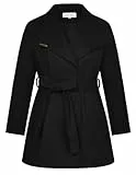 Hanna Nikole Damen Wollmantel Business Mantel Damen Langer Trenchcoat Mit Reversekragen Schwarz 52