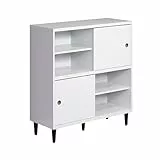 trendteam smart living - Werkzeuglose Montage - Wechselbare Türen - Regal Standregal - Wohnzimmer - Evolution - Aufbaumaß (BxHxT) 90 x 99 x 38 cm - Farbe Weiß mit Dunkelbraun - 221688001