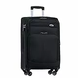 BEIBYE Leichter Stoffkoffer Kofferset Trolley Außentaschen Dehungsfuge mehr Stauraum mit Zahlenschloss (Schwarz, M-Handgepäck-54cm)