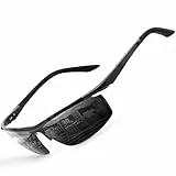 gesruny-Sonnenbrille-Herren-Damen-polarisiert-UV400-Blend Schutz-Al-Mg Metallrahmen-Rechteckig-Ultraleicht-Sonnenbrillen-Klassisch-Retro-Unisex-Outdoor brille für Fahren-Schwarzer Rahmen Schwarz