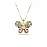 Swarovski Idyllia Anhänger, Mehrfarbige, Vergoldete Damenhalskette mit Schmetterling-Anhänger aus Strahlenden Kristallen, Länge: 42-49 cm