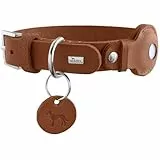 HUNTER Hundehalsband VIBORG mit Halter für Apple AirTag, Farbe: Cognac, Robustes & weiches Rindsleder, integrierte AirTag-Halterung, hochwertig, Made in Germany, Größe: 45