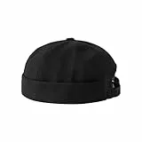 Cotton Docker MüTze Herren Verstellbar Seemannsmütze Retro Brimless Hat Damen Beanie Kopfumfang 55-60cm, Schwarz