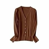 Generisch Strickjacke Damen Cardigan Herren Pullover Damen V-Ausschnitt Strickjacke Pullover Langarm Frühling2024 Mode Leichtes Top (Coffee, XXL)