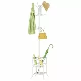 FAVOOSTY Garderobenständer mit Schirmständer, Kleiderständer mit 12 Hooks, Jackenständer Stehend, Coat Rack, Garderobe ständer für Wohnzimmer, Schlafzimmer Weiß