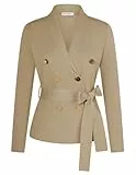 GRACE KARIN Damen Strickpullover Blazer Langarmpullover Abnehmbarer Gürtel Mantel Mit Taschen Khaki XL