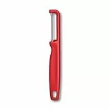Victorinox Sparschäler 'Iota', Schäler für Gemüse, Obst, Zackenschliff, Zweischneidig, Extra Scharf, Swiss Made, rot