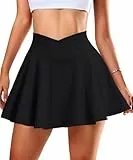 Navneet Tennisrock Crossover Rock mit Hose drunter Hosenrock Damen Sportrock Faltenrock Minirock Golf Röcke Skirt Schwarz S