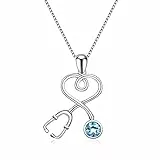 AOBOCO Kette Damen Halskette Silber 925 AnhäNger Kristall Stethoskop Schmuck Necklace Geschenke für Frauen Krankenschwester Arzt Medizinstudenten