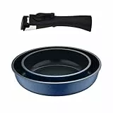Bergner Click&Cook Pfannen-Set, 2-teilig, Ø 22 x 26 cm, Aluminiumguss, Blau + abnehmbarer Griff