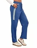 Leversic Sporthose Damen Lang, Jogginghose Damen Gerade Hosen Freizeithose High Waist Sweatpants Trainingshose mit Streifen für Fitness Yoga Gym, 687-Blau, L