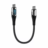 Ocetea 100W Kurz USB C auf USB C Kabel, 30CM 5A Schnellladekabel Ladekabel PD QC5.0 with LED Display, Kompatibel mit iPhone 16 15 Pro Max, MacBook Pro Air, iPad Pro 2024, Galaxy S24 S23, Pixel 9/8