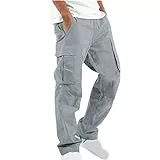 UHouse Cargohose Herren Hose Sommer Baumwolle Cargo Hosen Baggy Arbeitshosen Männer Leichte Sommerhose Bequeme Freizeithose mit Gummizug Freizeit Einfarbig Pants Grau L
