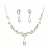 Deyanse Brautschmuck Set, Hochzeit Schmucksets für Damen, Luxus Braut Schmuck Set mit Strass & Künstliche Perle Halskette und Ohrhänger, Allergenfrei Gold Hochzeitsschmuck für Braut Brautjungfern