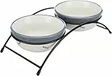 TRIXIE Napf-Set mit Keramiknäpfen – pulverbeschichteter Metallhalter – rutschfest – 26 × 7 × 14 cm – je Napf 0,3 l Fassungsvermögen – 24790