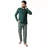 Neti Herren Schlafanzug lang Pyjama Nachtanzug100% Baumwolle M-3XL (DE/NL/SE/PL, Alphanumerisch, XL, Regular, Regular, PM00087-6 Grün)
