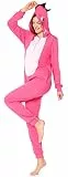Ladeheid Damen Schlafoverall aus Baumwolle Jumpsuit bunt Verkleidung Schlafanzug Einteiler mit Kapuze LA40-234 (Dunkelrosa Dino, M)
