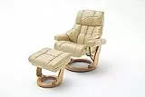 Robas Lund Relaxsessel Calgary XXL mit Hocker, bis 180 kg belastbar, Echtleder creme, Gestell Holz natur