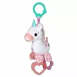 Bright Starts Spielzeug zum Anbringen an den Kinderwagen, Einhorn, mit 2 Beißringen, rasselt, REGT den Tastsinn an,Rosa