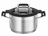 RÖSLE SILENCE PRO Kochtopf, Hochwertiger Universaltopf aus Edelstahl 18/10, 16 cm, Glasdeckel, Innenskalierung, induktionsgeeignet, spülmaschinengeeignet, Silberfarben