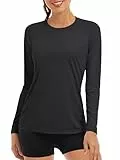 TACVASEN Rash Guard für Damen UV Shirt Langarm Leicht Bademode Shirts Schnell Trocknender UPF 50+ Swimsuit (S, Schwarz)(M,Schwarz)