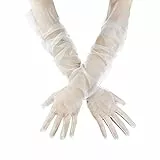 Andiker Damen Lange Tüll Handschuhe, Sheer Hochzeit Braut Handschuhe Ellenbogen Länge Oper Handschuh für Bankett Prom Tea Party Halloween Kostüme, Weiß 27,5 Zoll