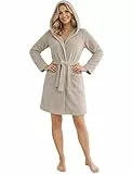Morgenstern Bademantel Damen Leicht-Frottee Dünn 100% Baumwolle Kurz mit Kapuze Oeko-Tex-Standard M Taupe