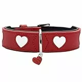 HUNTER Hundehalsband Love, Farbe: rot/schwarz, weiches, Robustes Rindsleder, einzeln eingenähte Herzen, handgefertigt, hoher, besonders anschmiegsam, Made in Germany, Größe 50
