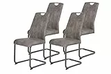 Hela Tische, 4er Set Esszimmerstuhl, Schwingstuhl CHRISTINA, Microfaser Vintage-Optik Grau, Metallgestell Grau, Lehne mit Griff