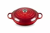 Le Creuset Signature Gusseisen Gourmet-Profitopf, Rund, Ø 30 cm, 3,5 l, Für alle Herdarten inkl. Induktion geeignet, 5,555 kg, Kirschrot, 21180300602430