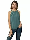 Tops Damen Neckholder Top Chiffon Bluse Loose Fit Top Damen Sommer Tops Elegant Ärmellose Oberteile Neckholder Oberteile Blaugrün S CL1104S22-04