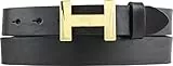 BELTINGER Damen-Gürtel HANNA aus Vollrindleder 3 cm | Schmaler Ledergürtel für Damen 30mm | Gold glänzend | Schwarz 115cm