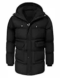 heekpek Herren Winterjacke Outdoor Parka Jacken Lang Männer Warme Winddicht Wasserabweisend Puffer wintermantel mit Kapuze, Schwarz, L
