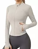 IECCP Laufjacke Damen Sportjacke Leichte Jacke Women's Activewear Enge Sport Jacke Fitness Gym Kleidung Frauen Sportklamotten Yoga Sportswear Elfenbeingrau S