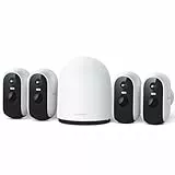 WUUK Überwachungskamera Aussen Akku, Kamera Überwachung Innen, 2K, Ohne ABO, 32 GB Lokalem Speicher, Nachtsicht, 2.4/5GHz WLAN, Kompatibel Mit Alexa & Google, Basisstation + 4-Kamera-Set