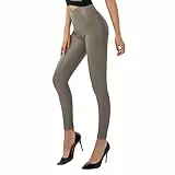 SOGNO D'ORO Damen Kunstleder Leggings High Waist PU Leder Leggings Hose Strumpfhosen Treggins Leggins Fleece Gefüttert,Khaki,XXL