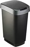 Rotho Twist Mülleimer 25l mit Deckel, Kunststoff (PP) BPA-frei, schwarz/silber, 25l (33.3 x 25.2 x 47.6 cm)