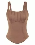 GRACE KARIN Damen Fischgräte Tank Top Sommer Basic Cami Party Ärmellos Oberteil, Farbe: Braun, Größe: M