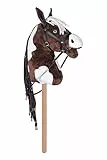 HKM Hobby Horse – Steckenpferd braun/weiß, abnehmbare Trense & Lange Mähne, 40 cm Holzstiel – für Hobby Horsing Dressur & Parcours