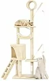 VOUNOT® Kratzbaum Katzenbaum 155 cm hoch, Stabil Mehrstöckiger Kletterbaum Katzenkratzbaum mit Kratzsäulen Plattformen Höhle Hängematte Treppe Spieltunnel und Spielzeug, Beige