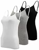 BQTQ 3 Stück Unterhemd Damen Basic Tank Top Ärmelloses Camisole Spaghettiträger Top mit Verstellbarer Strap für Damen und Mädchen (Schwarz, Weiß, Grau, S)