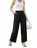 GRACE KARIN Lose Damenhose aus Baumwolle und Leinen 2024 gerade Beinform Taschenhose Schwarz L