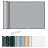 AXT SHADE Balkon Sichtschutz Wetterfest 90x600cm Balkonverkleidung Balkonabdeckung Balkonbespannung Blickdichte Windschutz und UV-Schutz mit Kabelbinder für Balkongeländer-Hellgrau