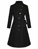 GRACE KARIN Mantel Damen Herbst Trenchcoat Wintermantel Lang Elegant mit Tasche Schwarz L
