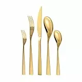 Otto Konig Besteck-Set, 30-teilig, für 6 Personen, Gold Edelstahl Besteck-Set, Messer Gabel Löffel Kaffeelöffel, Hochwertig, Modernes Design, Spülmaschinenfest, Hochglänzend, Korrosionsbeständig