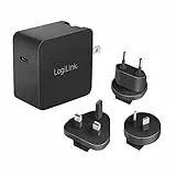LogiLink GaN (Galliumnitrid) USB-Schnelllade-Reiseadapter 65 W, PD3.0 + QC3.0, mit Adaptern für USA, Kanada, Europa, Australien und vielen Anderen Ländern/Regionen