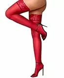 RSLOVE Halterlose Strümpfe für Damen Spitze - Sexy Strapsstrümpfe Stay-Up Nylonstrümpfe Rot