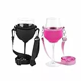 LUMOOM 2 Stück Weinglashalter zum Umhängen, Stoff Weinglas Halterung, Tragbare Weinglashalter, Weinhalter Halshalter, ideal für Weinfest, Hochzeit, Geburtstag, Party, Picknicks (Schwarz+Rot)