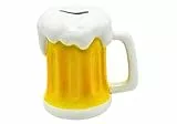 Dekohelden24 Spardose als Bierglas - Sparkrug - Sparbüchse - Bierkasse, Weiß - Gelb, Größe L/B/H ca. 14 x 13 x 14 cm