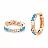 ZIPPICE Opal Ohrringe Damen Kleine Creolen Silber 925 Roségold Ohrringe Creolen Blau Opal Schmuck Geschenke Weihnachtsgeschenke für Damen Frauen Ehefrau Mädchen Mama